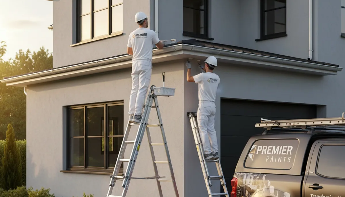 Professional gutter painting on a Burlington VT home for rust protection and winter durability