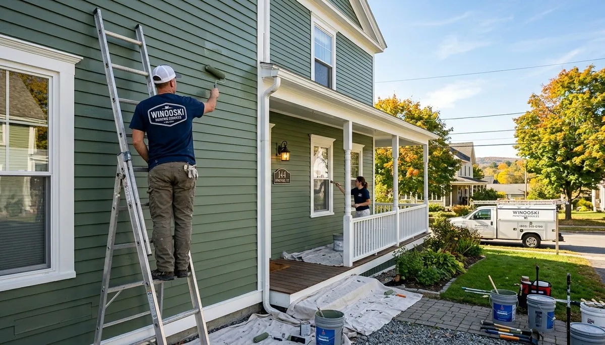 Professional house painters finishing exterior home in Burlington VT
